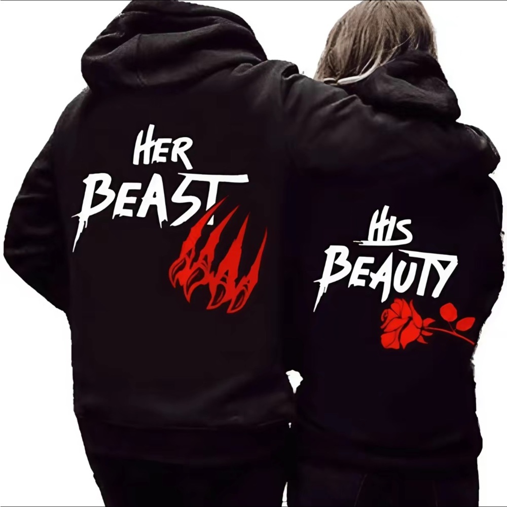 Black Couple Hoodies with Bold Graphics
